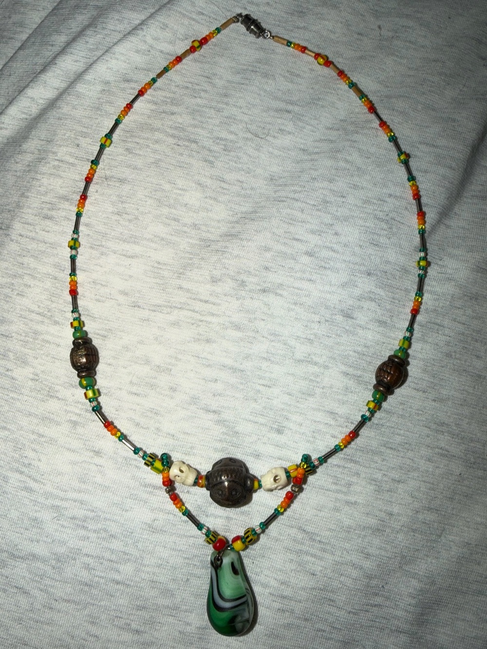 Handcrafted Green Glass Pendant Beaded Necklace
